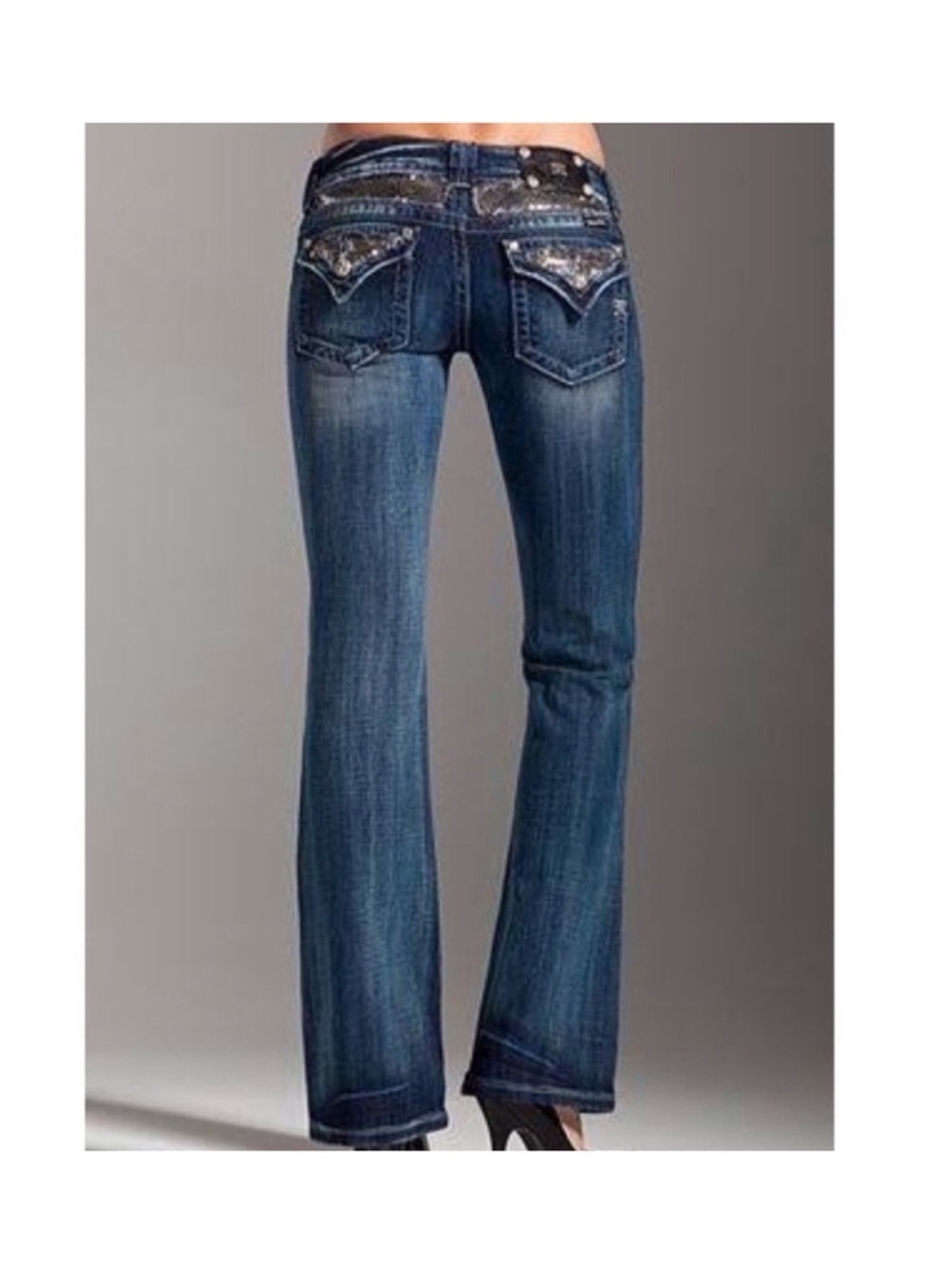 MISS ME BLACK LACE BOOTCUT JEANS jp5002-2 Boot Size 26 - Picture 2 of 8